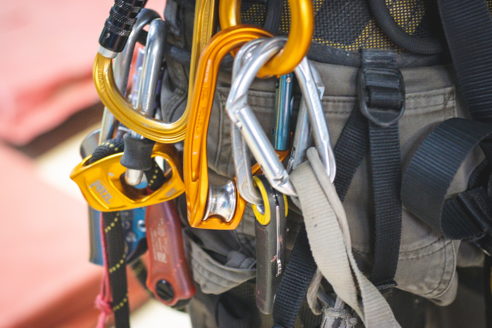 a close up of a bunch of carabines and hooks